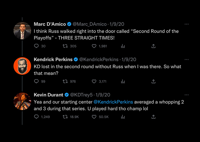 Kevin Durant argues with Kendrick Perkins