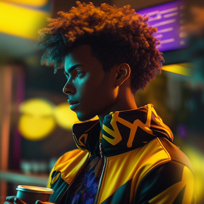 Curly afro teen in a coffee shop