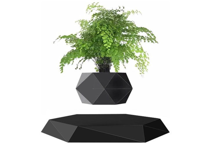 Magnetic Levitating Flower Pot Air Bonsai Black Hexagon Suspension Floating Plant Pot 360 Degree Rotation Pot Home and Office Desk Decor