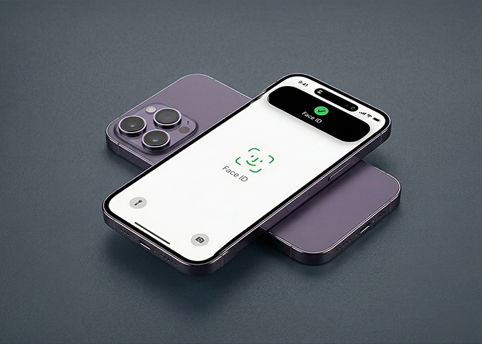 Two phones are stacked on top of each other with the display showing Face ID.