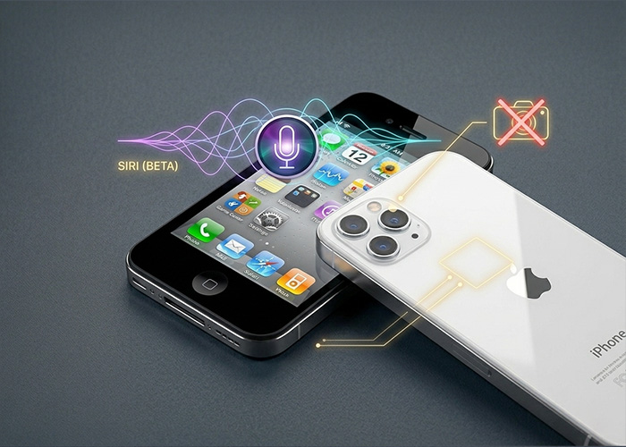 Two phones are shown with the displaying showing that Siri was added with this model. 