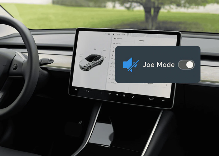 interior of a Tesla screen showing Joe Mode is activated 