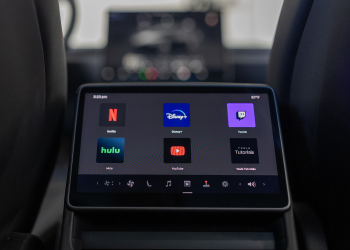 interior of a Tesla rear entertainment center 