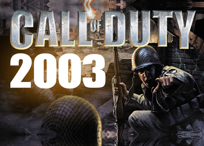 Call of Duty 2003 video game poster featuring soldiers in a war scene.