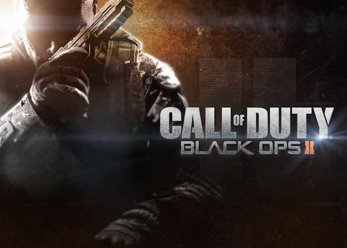 Call of duty black ops 2 poster with a shadowy figure in the dark background.