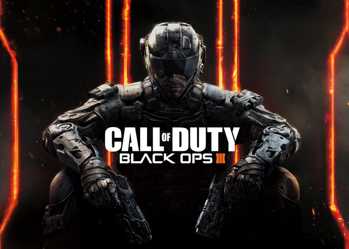 Call of duty Black Ops 3 video game poster featuring a soldier holding two weapons.
