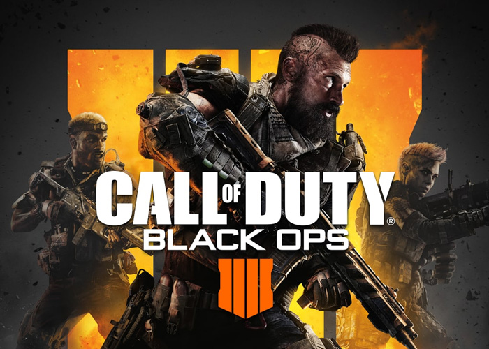 Call of Duty Black Ops 4 video game poster featuring a soldier with a mohawk and tattoos on his head.