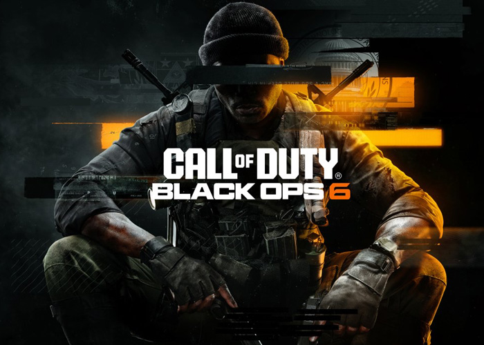Call of Duty Black Ops 6 video game poster featuring a shadowy soldier on a dark background.