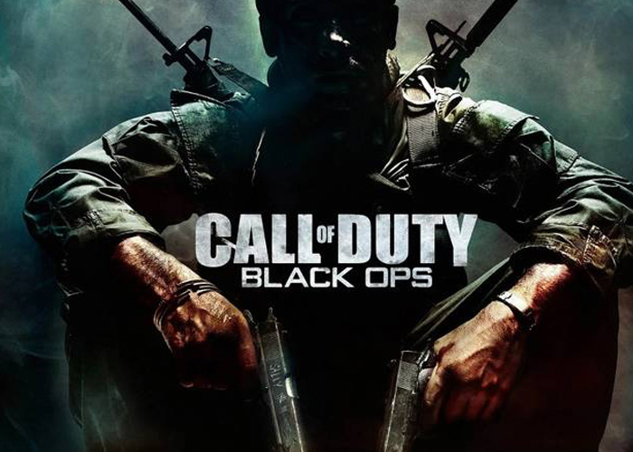 Call of Duty Black Ops poster with a shadowy dark figure of a soldier.