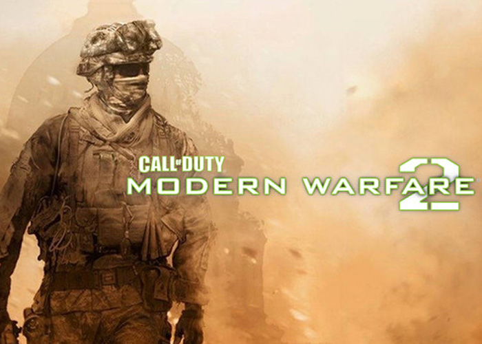 Call of duty Modern Warfare 2 poster with a solider dressed in green camouflage.