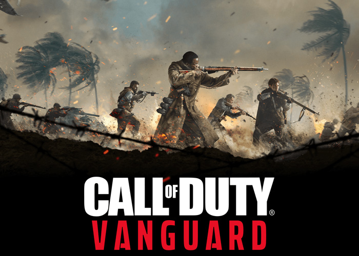 Call of Duty Van Guard video game poster with various soldiers in a war scene.